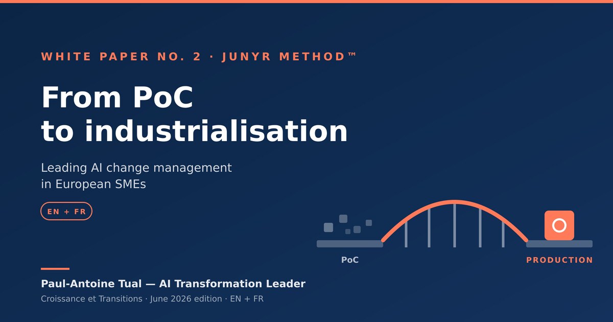 Cover of white paper no. 2, From PoC to Industrialisation: leading AI change management in European SMEs